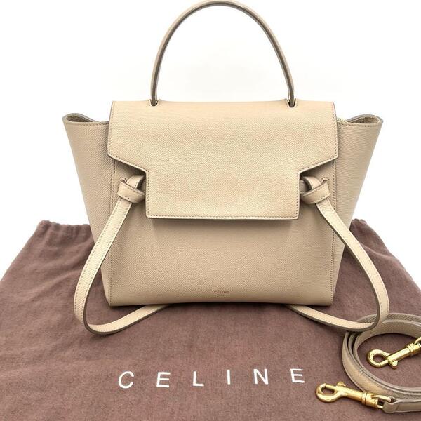 セリーヌ CELINE ベルトバッグ マイクロ 2WAYショルダーバッグ ハンドバッグ ライトトープ ベージュ ゴールド カーフスキン レザー