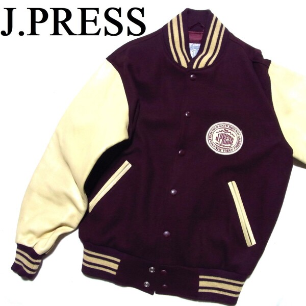 J.PRESS ジェイプレス 袖レザー メルトン スタジャン M エンジ ヴィンテージ