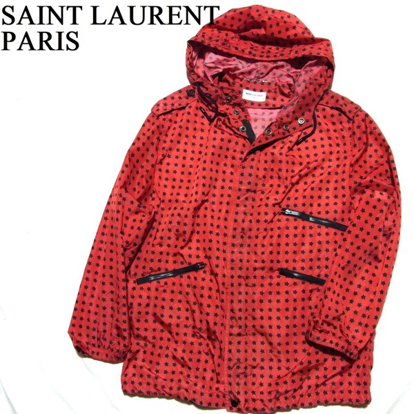 19SS SAINT LAURENT PARIS サンローラン パリ スター 星柄 ナイロン ジャケット パーカー 48 レッド 504710 Y790U