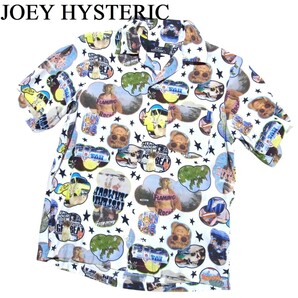 JOEY HYSTERIC ジョーイヒステリック FLAMING ROCK柄 アロハシャツ レーヨン シャツ L ホワイト
