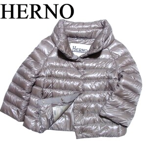 HERNO ICONICO ヘルノ イコニコ SOFIA ソフィア 七分袖 ダウン ジャケット 40 グレージュ PI0046DIC
