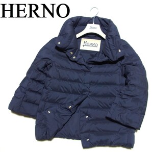 HERNO ヘルノ スタンドカラー 八分袖 ダウン ジャケット 42 ネイビー PI0506D