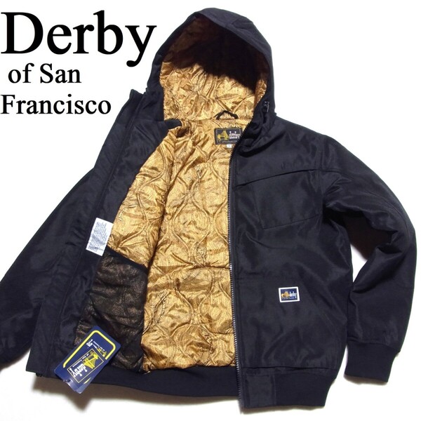 新品 Derby Of San Francisco ダービーオブサンフランシスコ 310 中綿 フード ダービー ジャケット S ブラック x ゴールド ペイズリー