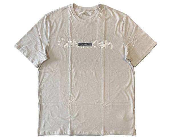 新品! カルバンクライン メンズ ダブル BOX ロゴ Tシャツ Mサイズ グレージュ/ホワイト/ブラック 半袖 カットソー Calvin Klein