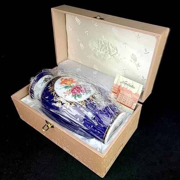 /未使用/ノリタケ Noritake スタジオコレクション 瑠璃金彩花紋 花瓶 フラワーベース 壺 箱つき 廃番 希少 レア