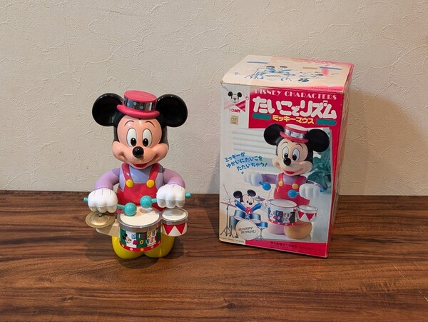 【動作品】たいこでリズム ミッキーマウス ドラムおもちゃ トミー 箱付き ディズニー フィギュア ミッキー 当時物 昭和レトロ