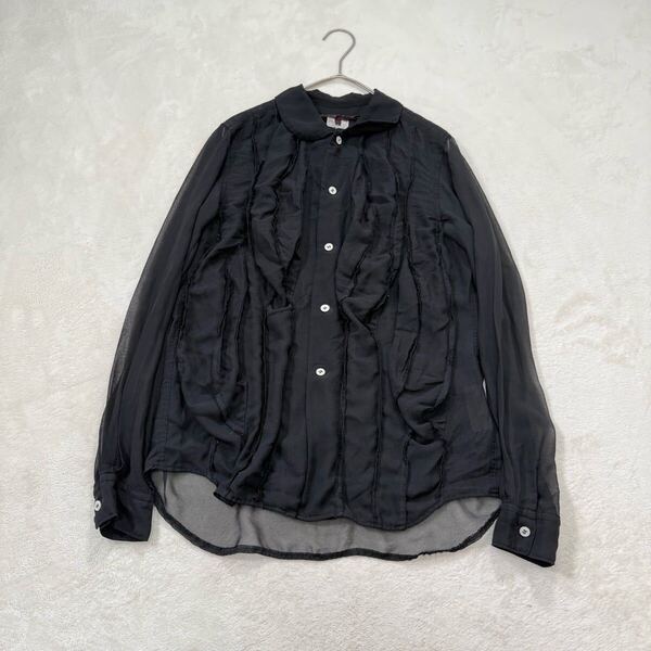 COMME des GARONS 変形 シアー ブラウス AD2017 黒 コムデギャルソン デザイン フリル ギャザー ブラック シースルー