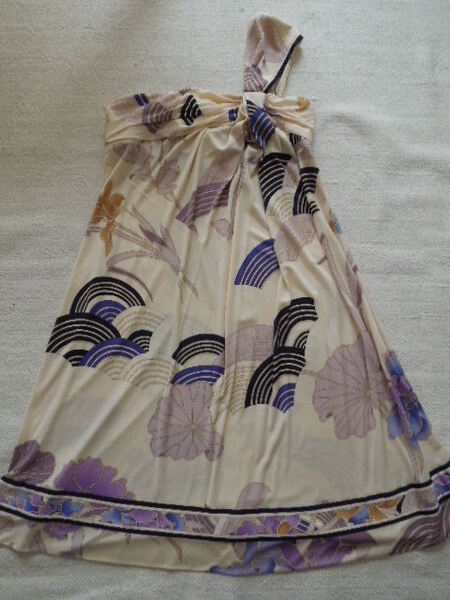 LEONARD PARIS Ladies Elegant Dress With Oriental Flower Plant 100% Silk Made In Italy Size36 レオナール ワンピース 美品 イタリア製