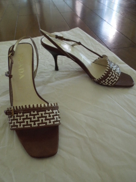 PRADA Ladies Sandals Made In Italy Summer Shoes Genuine LeatherENUINE Intrecciato 36 1/2 プラダ サンダル レディース イタリア製 24