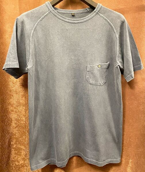MADE IN JAPAN製 NIGEL CABOURN ヴィンテージ加工 ポケット付き半袖Tシャツ ブルーグレー 46サイズ ナイジェルケーボン 日本製 Tシャツ
