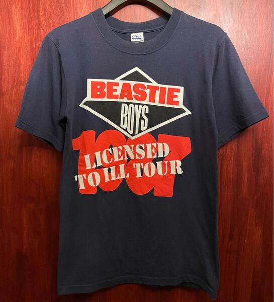 BEASTIE BOYS 「LICENSED TO ILL TOUR 1987」 プリント入り バンドTシャツ anvil ボディ ネイビー Sサイズ ビースティボーイズ アンビル