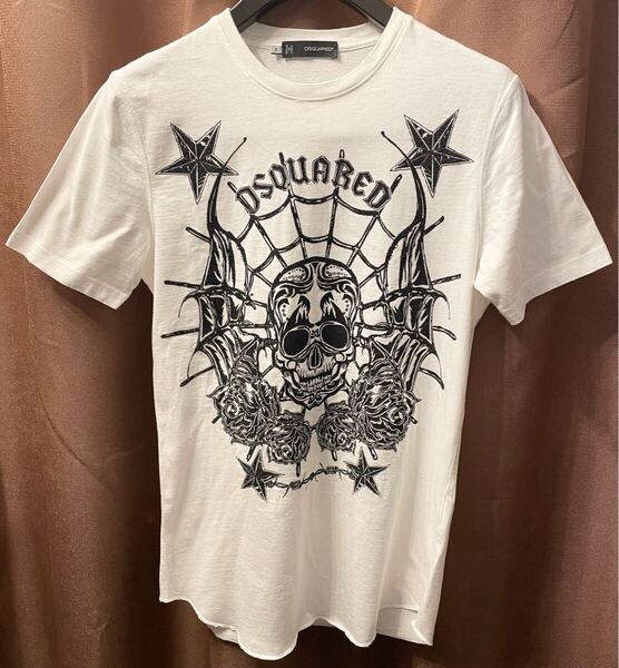 MADE IN ITALY製 DSQUARED2 スカル柄 クルーネックTシャツ ホワイト Sサイズ ディースクエアード2 ディースクエアード DSQUARED イタリア製