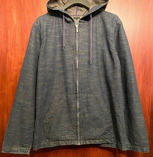 MADE IN JAPAN製 BEAMS フルジップデニムパーカージャケット インディゴ×マルチカラー Lサイズ ビームス 日本製 デニムジャケット