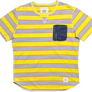 MADE IN JAPAN製 MISTERGENTLEMAN × HBNS 胸ポケット付き ボーダー柄 半袖Tシャツ イエロー Lサイズ ミスタージェントルマン 日本製