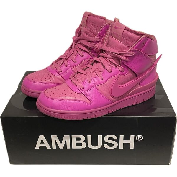 箱付き NIKE DUNK HIGH × AMBUSH コラボ ハイカット スニーカー ピンク US10/28cm ナイキ ダンク ハイ アンブッシュ StockX ストックX