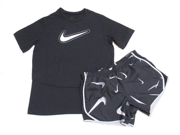 NIKE ドライフィット Tシャツ ショートパンツ 上下セット 黒 160 L ナイキ トレーニング ガールズ スウッシュ DA1096-010 DA1014-010