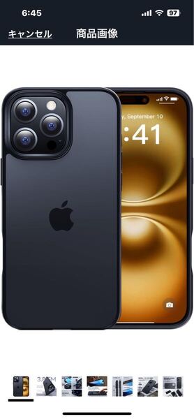 j56 iPhone 16 Pro 用 ケース 耐衝撃 滑り止め 米軍MIL規格 マット仕上げ ストラップホール付き ワイヤレス充電対応(マットブラック)