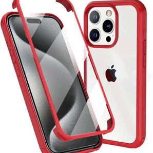 j84 iPhone13 Pro Max ケース 前面ガラス+背面PCプレート 360°全面保護 耐衝撃 強化ガラス ワイヤレス充電対応 (レッド, iPhone13ProMax)