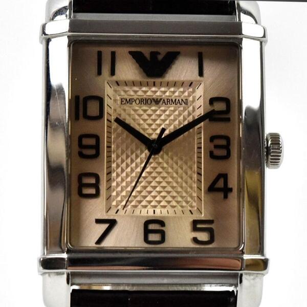 超美品 Emporio Armani エンポリオアルマーニ 腕時計 クォーツ AR-0490 レザー メンズ シルバー ブラウン