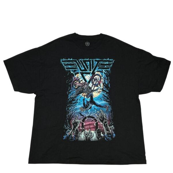 スカル 半袖Tシャツ モトクロス ゾンビ ブラック ロゴT 夏物古着j14 XXXL相当