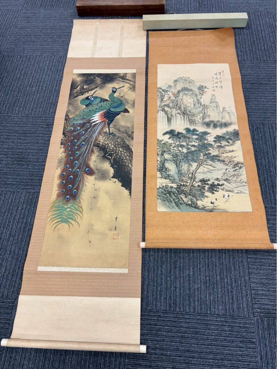 【菜花雲雀図】深田直城 2598 菜の花ひばり 共箱 掛け軸 肉筆 Yahoo!オークション -「掛け軸 孔雀」(日本画) (絵画)の落札相場