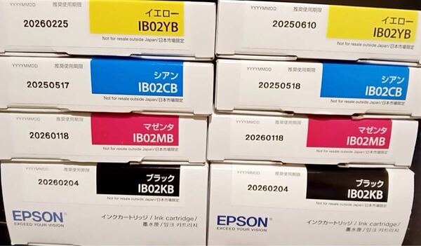 即決 送料無料 エプソン 純正 8個 2セット 未使用 EPSON IB02KB IB02CB IB02YB IB02MB ブラック イエロー マゼンタ シアン 期限切れ