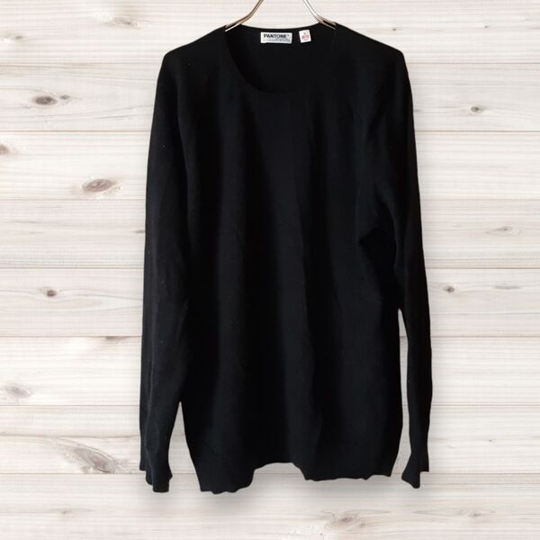 A0972 ユニクロ UNIQLO ニット セーター 長袖 (LL XL) 黒 ブラック 無地 Uネック カシミア