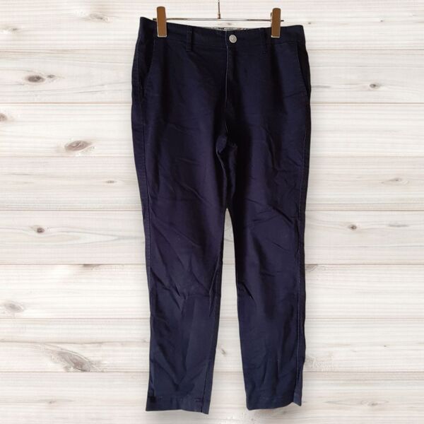 A1005 ヴィンテージ Vintage カジュアル パンツ ズボン (M) ネイビー 濃紺 無地 コットン 麻 春夏秋冬 オールシーズン