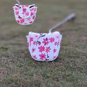 【新品】オシャレ桜さくらゴルフパターカバー高級PUレザー製マレット磁石開閉白