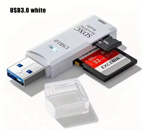 【送料込】マイクロ SDカードリーダー USB3.0 2in1 ホワイト 新品 SDXC microSDXC