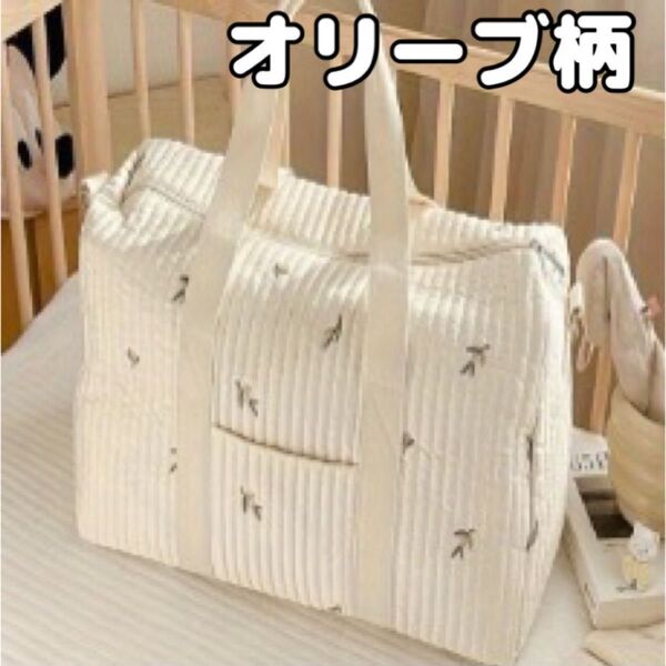 【新品】オリーブ柄 ヌビ ボストンバッグ 韓国雑貨 マザーズバッグ かわいい 柔らかい キルティング トートバッグ