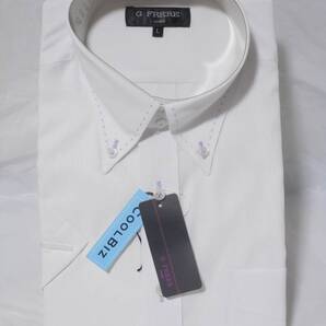 【未使用】■G FRERE UOMO Yシャツ② L(41cm)半袖 白 ボタンダウン COOL BIZ【送料込】■