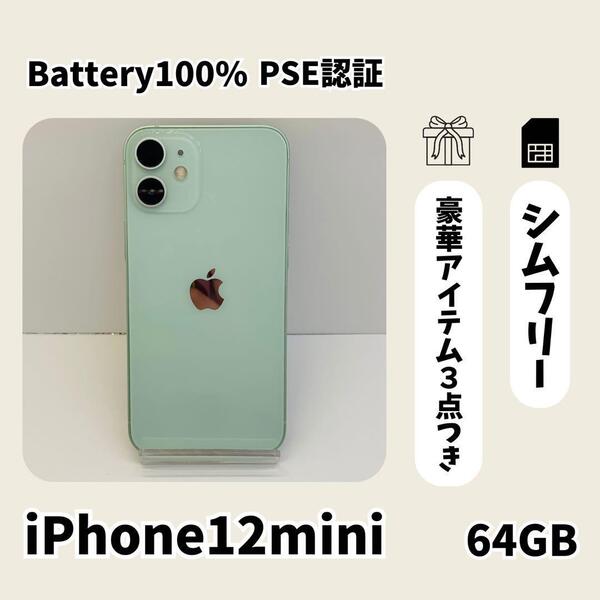 【美品】iPhone 12 mini 64GB グリーン SIMフリー 本体 スマホ スマートフォン 大人気 124