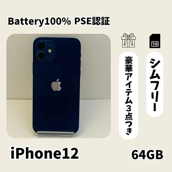 即日発送 iPhone 12 64GB ブルー SIMフリー Apple 本体 大人気 高品質 格安 164
