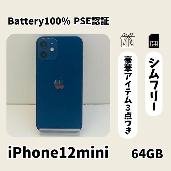 おまけ付きiPhone 12 mini 64GB ブルー SIMフリー 本体 大人気 格安 高品質 170