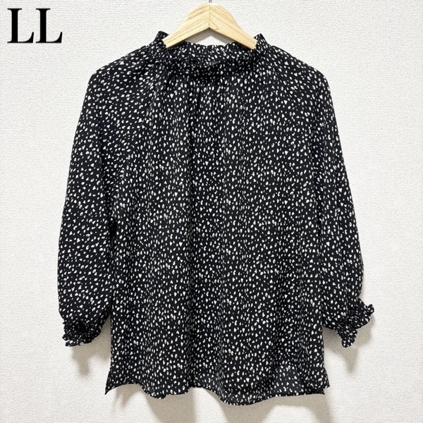 399 良品 LL レディース 大きいサイズ 春秋 ドット風柄ブラウス