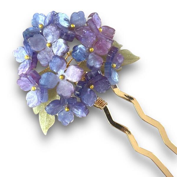 紫と青の花の髪飾り 紫陽花 浴衣 和装小物 夏着物 かんざし 簪