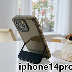 iphone14proケース カーバー スタンド付き 半透明 お洒落 韓国 軽量 ケース 耐衝撃 高品質 ブラック396