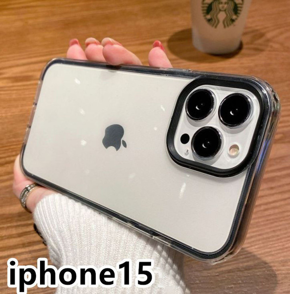 iphone15ケース カーバー TPU 可愛い お洒落 韓国 ブラック 軽い ケース 耐衝撃 661