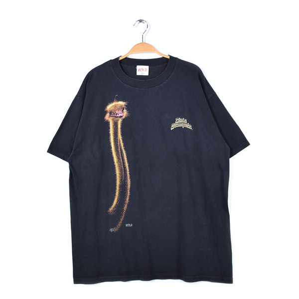 【送料無料】90s ダチョウ USA製 ヴィンテージTシャツ アニマルプリント ブラック WILD メンズXL 古着 @BZ0417
