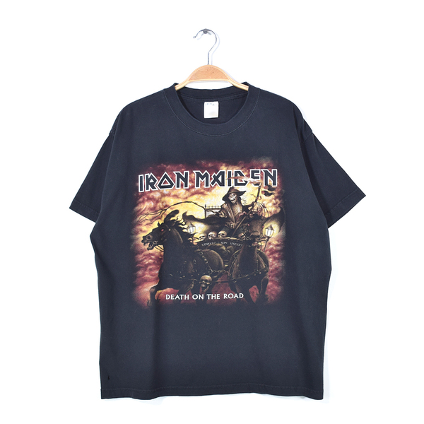 【送料無料】00s アイアンメイデン ロックTシャツ バンドTシャツ IRON MAIDEN DEATH ON THE ROAD ブラック メンズXL相当 古着 @AB0029