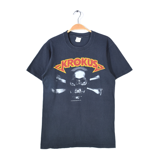 【送料無料】80s クロークス USA製 ヴィンテージTシャツ スカル ヘッドハンター ロックTシャツ ツアーTシャツ KROKUS メンズM @AAB1446