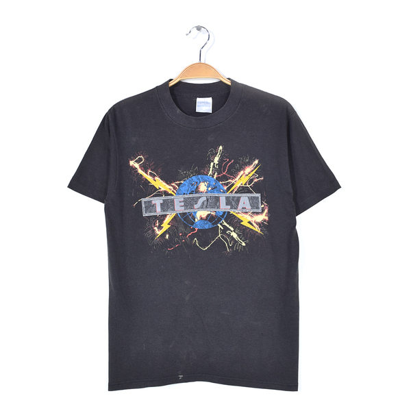 【送料無料】80s テスラ USA製 ヴィンテージTシャツ ロックTシャツ ブラック TESLA MECHANICAL RESONANCE メンズM 古着 @AAB1447