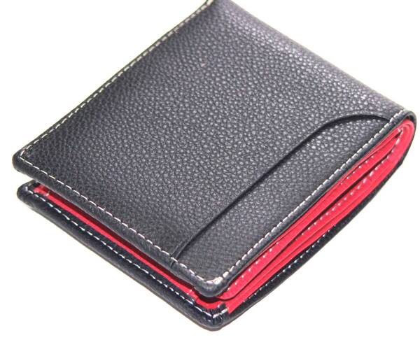 【物価高応援タイムセール】【送料込み】【期間限定】【新品】【税込み】シープスキン羊革☆BOX型小銭入れ付き☆ショートウォレット 黒赤