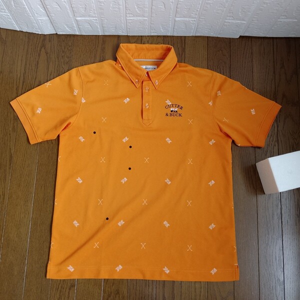 2029【中古】CUTTER&BUCK GOLF カッター&バックゴルフ ゴルフウェア 半袖ボタンダウンシャツ メンズサイズ L オレンジ