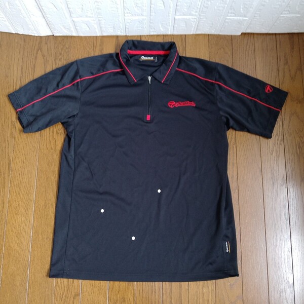 2032【中古】Taylor Made golf テーラーメイドゴルフ ゴルフウェア 半袖ハーフジップシャツ メンズサイズ L 黒赤