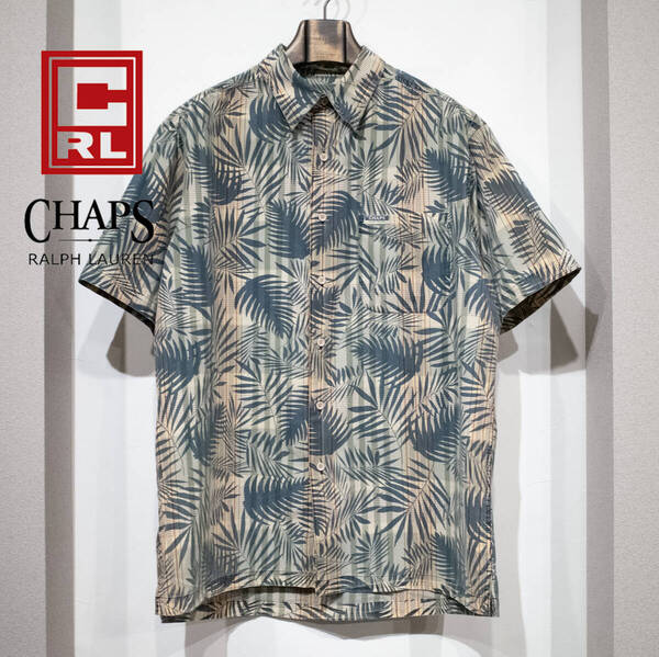 L / 90s CHAPS RALPH LAUREN チャップス ラルフローレン リーフ アロハ 総柄 半袖 シャツ ボックスシャツ メンズ 古着 グリーン ベージュ