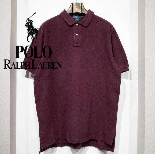 XXL / 90s POLO by RALPH LAUREN ポロ ラルフローレン EXCLUSIVE OF DECORATION 半袖 鹿の子 ポロシャツ ボルドー ブルーポニー 刺繍 古着