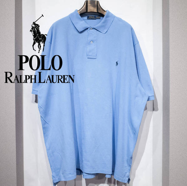 【大きいサイズ】3XLT / POLO RALPH LAUREN 現行 ラルフローレン 半袖 鹿の子 ポロシャツ ライトブルー ネイビーポニー 刺繍 古着 BIG SIZE