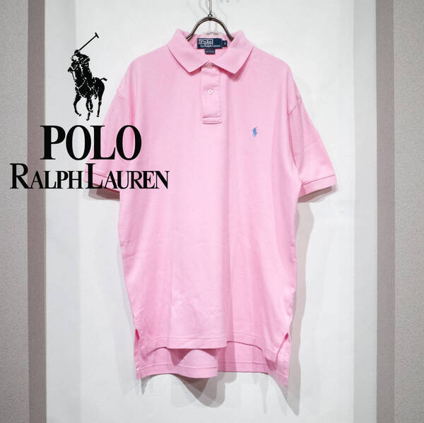 S / 90s POLO by RALPH LAUREN オールド ラルフローレン 半袖 ポロシャツ ピンク ライトブルー ポニー刺繍 古着 メンズ レディース